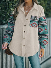 Perfee Pocketed Geometric Collared Neck Shacket Woman Outerwear