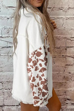 Raw Hem Animal Print Long Sleeve Denim Jacket Woman Tops