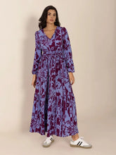 Printed Tie Neck Balloon Sleeve Maxi Dress Maxi Dresses