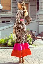 Leopard V-Neck Long Sleeve Maxi Dress Woman Maxi Dress