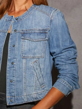 Snap Down Dropped Cargo Denim Jacket Woman Denim Tops