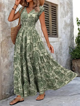Vintage Floral Cap Sleeve Maxi Dress Woman Casual Dress