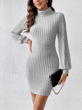 Turtleneck Long Sleeve Mini Dress Light Gray Woman Maxi Dress
