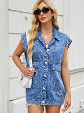 Leopard Button Up Cap Sleeve Denim Jacket Woman Outerwear