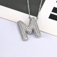 Copper Inlaid Zircon Letter Pendant Necklace Style M One Size Necklaces