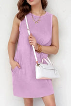 Round Neck Sleeveless Mini Dress with Pockets Pink Purple Woman Casual Dress