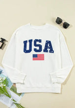 US Flag Corded Long Sleeve Sweatshirt Woman Sweatshirts