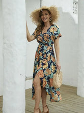 Floral Print Short Sleeve Wrap Midi Dress Woman Casual Dress