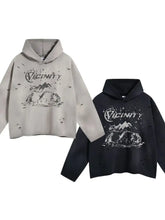 Men's Distressed Graphic Long Sleeve Hoodie Mens Tops