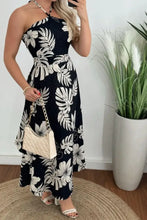Smocked Printed Halter Neck Dress Black Woman Maxi Dress