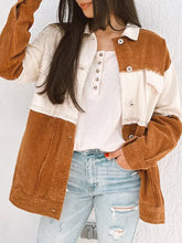 Raw Hem Color Block Button Up Jacket Caramel Woman Outerwear