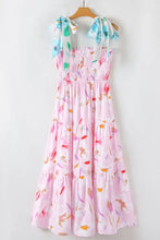 Floral Print Knotted Shoulder Smocked Maxi Dress Woman Maxi Dress
