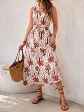 Printed V-Neck Sleeveless Midi Dress Casual Dresses