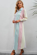 Rainbow Stripe Button-Up Maxi Shirt Dress Woman Maxi Dress