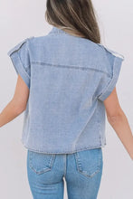 Snap Down Cap Sleeve Denim Top Woman Denim Tops