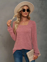 Heathered Square Neck Long Sleeve T-Shirt Woman T Shirts