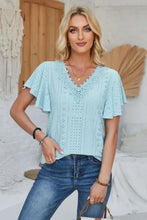 Eyelet Applique V-Neck Cap Sleeve T-Shirt Woman T Shirts