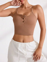 Ribbed Half Button Cropped Active Cami Caramel Woman Activewear