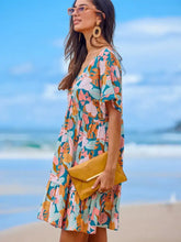 Printed V-Neck Short Sleeve Dress Casual Dresses