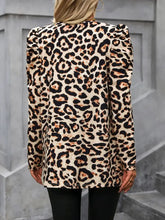 Leopard Open Front Puff Sleeve Jacket Casual Dresses