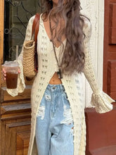 Ruffled Hem Openwork Longline Cardigan Cardigans