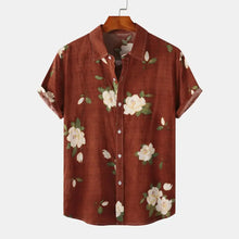 Men's Plus Size Floral Print Short Sleeve Button Down Shirt Burgundy Mens Tops