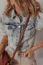 Wash Buttoned Chest Pocket Puff Sleeve Denim Jacket Woman Outerwear