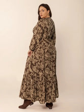 Plus Size Printed V-Neck Balloon Sleeve Maxi Dress Maxi Dresses
