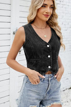 Button Down V-Neck Denim Vest Woman Denim Tops
