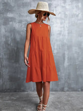 Tiered Round Neck Sleeveless Mini Tank Dress Casual Dresses