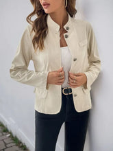 Perfee Button Up Mock Neck Jacket Beige Woman Outerwear