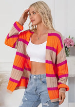 Contrast Striped Drop Shoulder Open Front Cardigan Woman Outerwear
