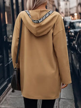 Letter Print Strap Zip Up Hooded Trench Coat Woman Outerwear