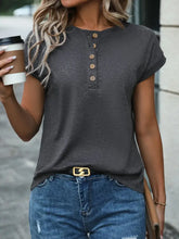 Perfee Half Button Round Neck T-Shirt Woman T Shirts