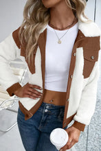 Corduroy Contrast Patchwork Fuzzy Jacket Brown M Woman Outerwear
