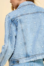 Veveret Button Up Pearl Detail Long Sleeve Denim Jacket Woman Outerwear
