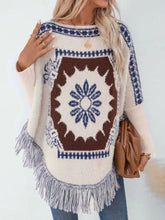 Fringe Geometric Long Sleeve Poncho Woman Outerwear