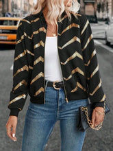 Printed Baseball Collar Zip Up Jacket Woman Outerwear