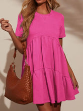 Tiered Round Neck Short Sleeve Mini Dress Casual Dresses