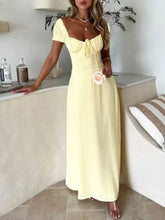Devine Sweetheart Neck Short Sleeve Maxi Dress Light Yellow Woman Maxi Dress