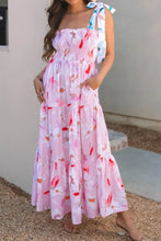 Floral Print Knotted Shoulder Smocked Maxi Dress Woman Maxi Dress