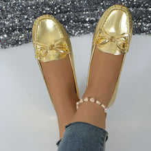Round Toe Flats Slip-Ons Gold Woman Loafers