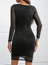 Metallic Ruffled V-Neck Long Sleeve Mini Dress Cocktail Dress