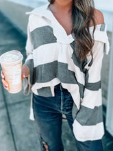 Striped Collared Neck Long Sleeve T-Shirt Woman T Shirts