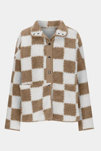 Checkered Snap Down Long Sleeve Teddy Jacket Woman Outerwear