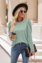 Mandy Round Neck Puff Sleeve Blouse Gum Leaf Woman Blouses