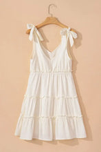 Solid Color Tied Straps Ruffle Tiered Mini Dress Casual Dresses