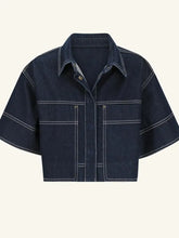 Cropped Short Sleeve Contrast Stitch Denim Top Woman Denim Tops