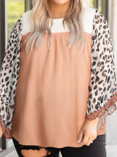 Plus Size Leopard Ruffle Trim Long Sleeve Blouse Watermelon pink Woman Blouses