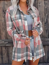 Pocketed Plaid Collared Neck Shacket Woman Outerwear